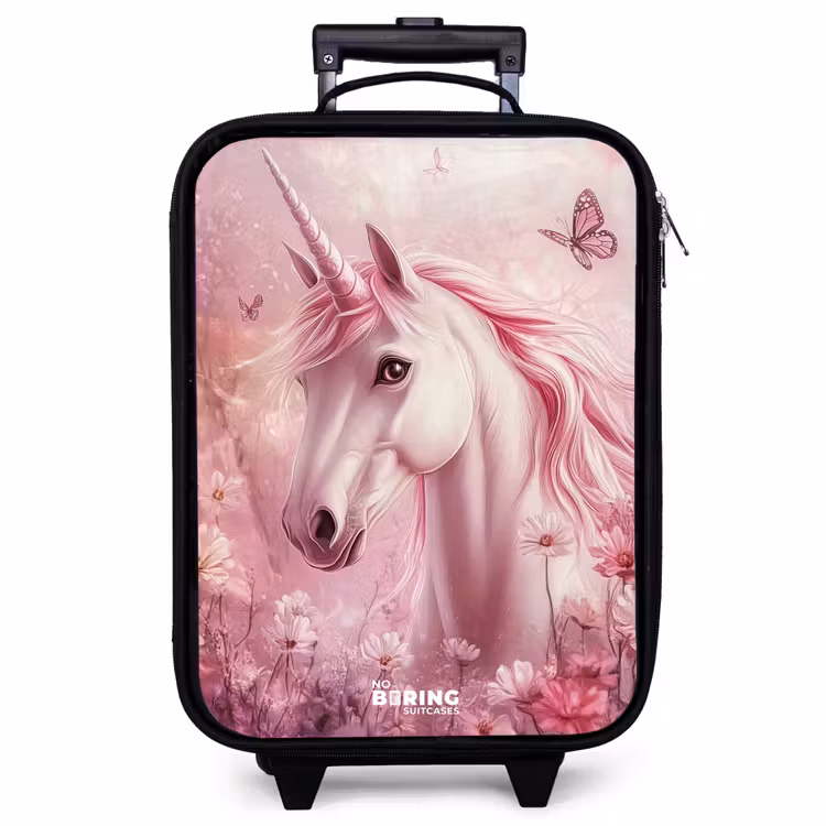 Children's suitcase - Unicorn - Pink - Butterflies - Flowers — 1