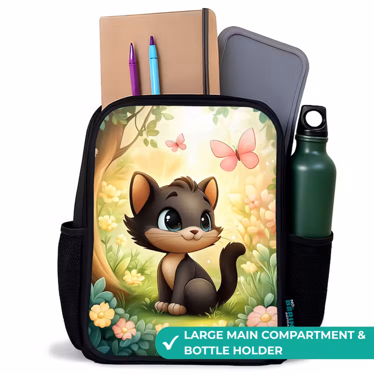 Kids backpack - Black - Cat - Butterfly - Flowers — 10