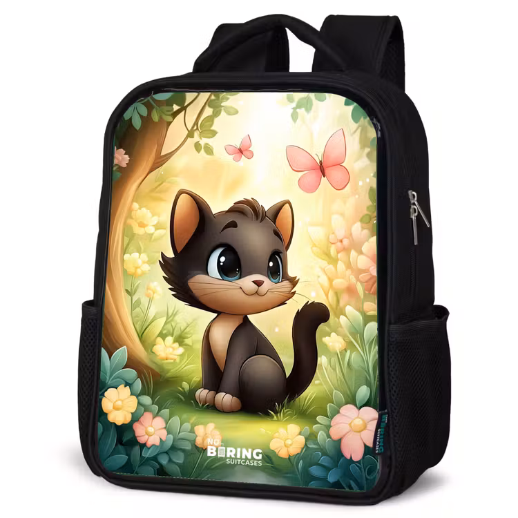 Kids backpack - Black - Cat - Butterfly - Flowers — 6