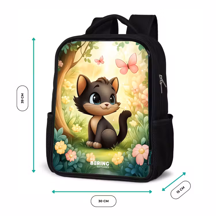 Kids backpack - Black - Cat - Butterfly - Flowers — 8