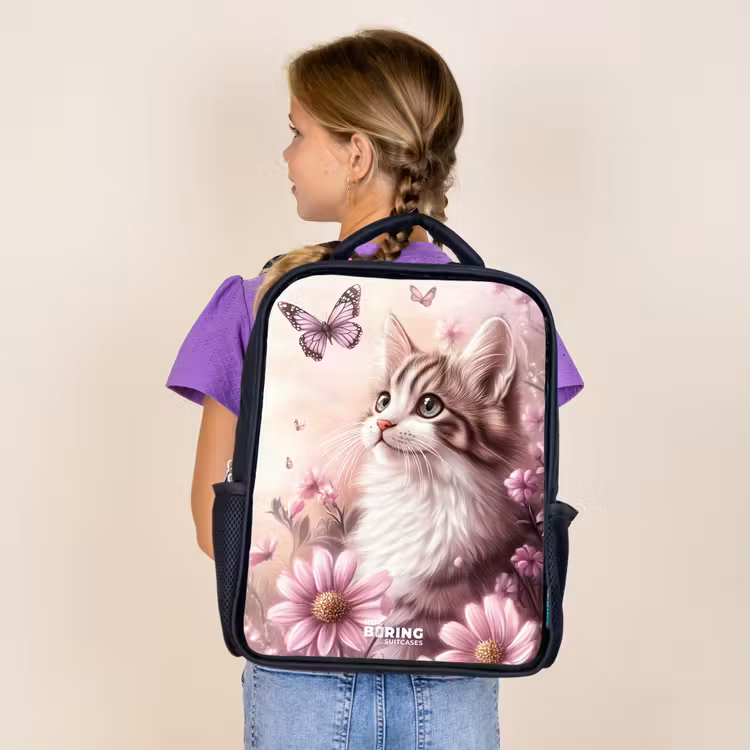 Kids backpack - Black - Cat - Purple - Butterflies - Flowers — 4