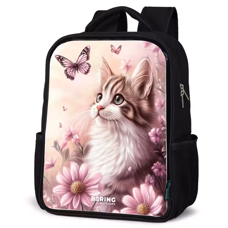 Kids backpack - Black - Cat - Purple - Butterflies - Flowers — 6