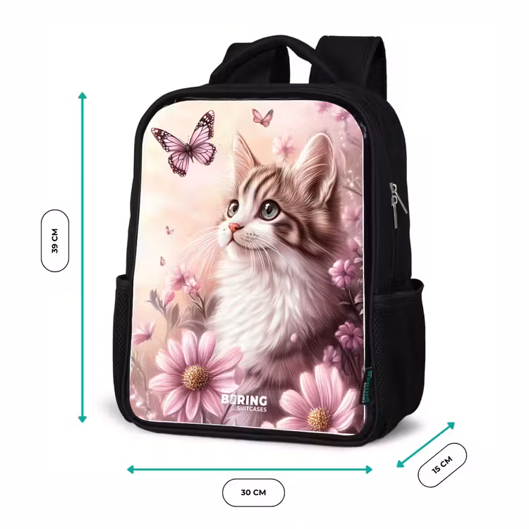 Kids backpack - Black - Cat - Purple - Butterflies - Flowers — 8