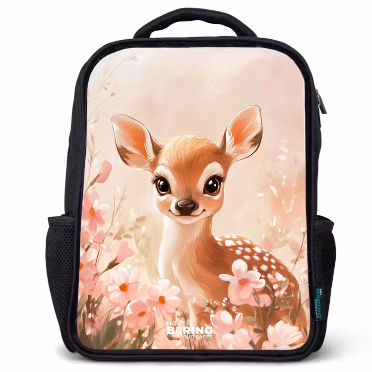 Kids backpack - Black - Deer - Eyes - Dots - Flowers — 1