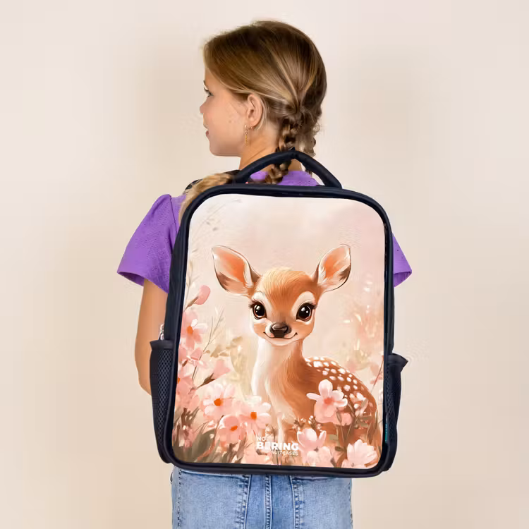 Kids backpack - Black - Deer - Eyes - Dots - Flowers — 4