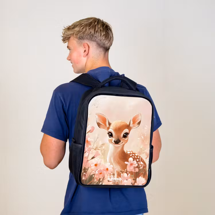Kids backpack - Black - Deer - Eyes - Dots - Flowers — 5