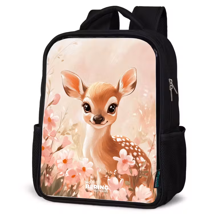 Kids backpack - Black - Deer - Eyes - Dots - Flowers — 6