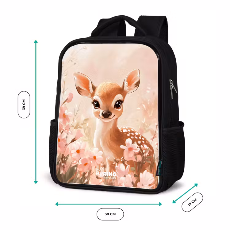 Kids backpack - Black - Deer - Eyes - Dots - Flowers — 8