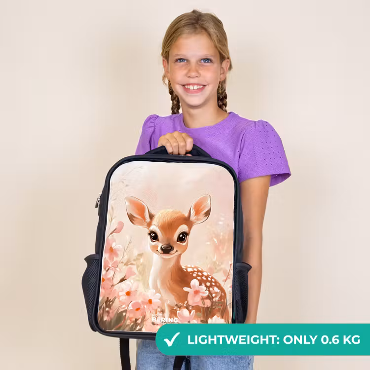 Kids backpack - Black - Deer - Eyes - Dots - Flowers — 9
