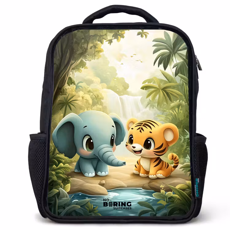 Kids backpack - Black - Elephant - Tiger - Forest - Jungle — 1