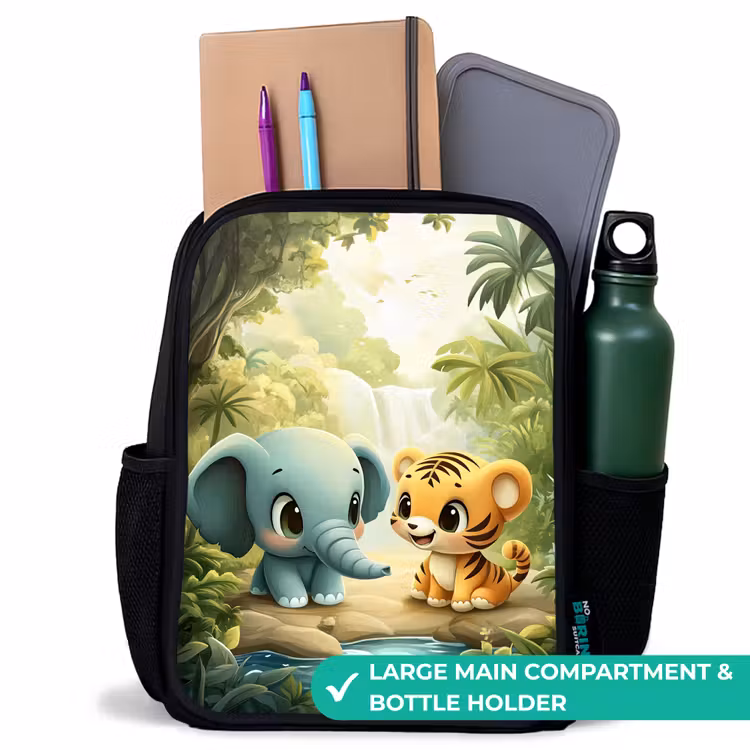 Kids backpack - Black - Elephant - Tiger - Forest - Jungle — 10