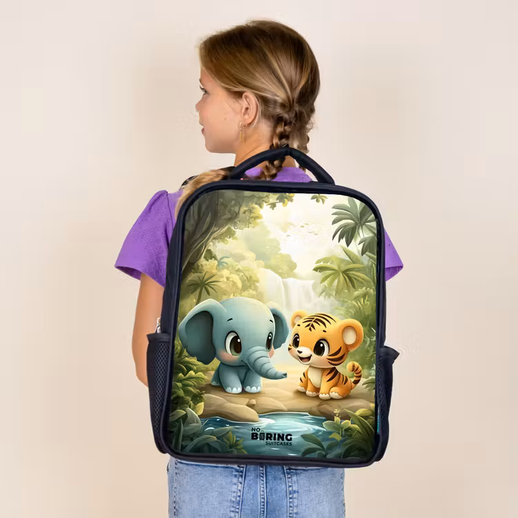 Kids backpack - Black - Elephant - Tiger - Forest - Jungle — 4
