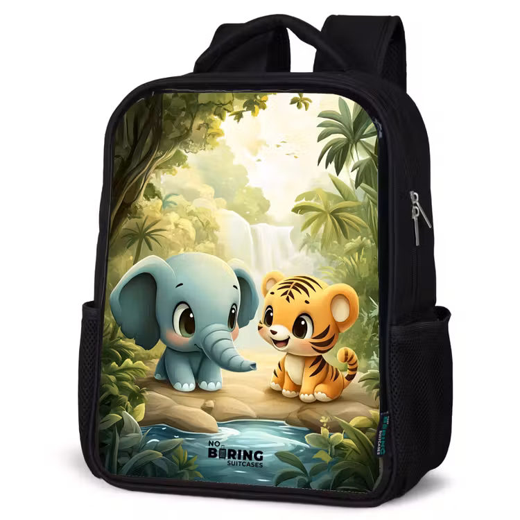 Kids backpack - Black - Elephant - Tiger - Forest - Jungle — 6