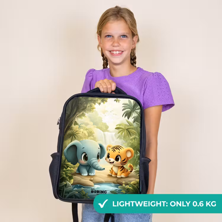 Kids backpack - Black - Elephant - Tiger - Forest - Jungle — 9