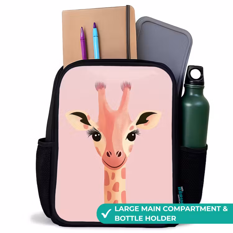 Kids backpack - Black - Giraffe - Eyelashes - Minimalist - Pink — 10