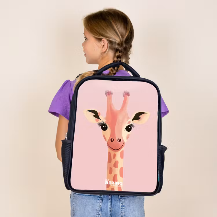 Kids backpack - Black - Giraffe - Eyelashes - Minimalist - Pink — 4