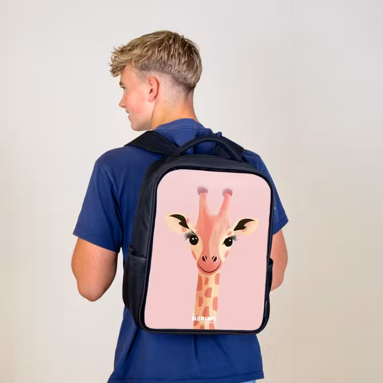 Kids backpack - Black - Giraffe - Eyelashes - Minimalist - Pink — 5