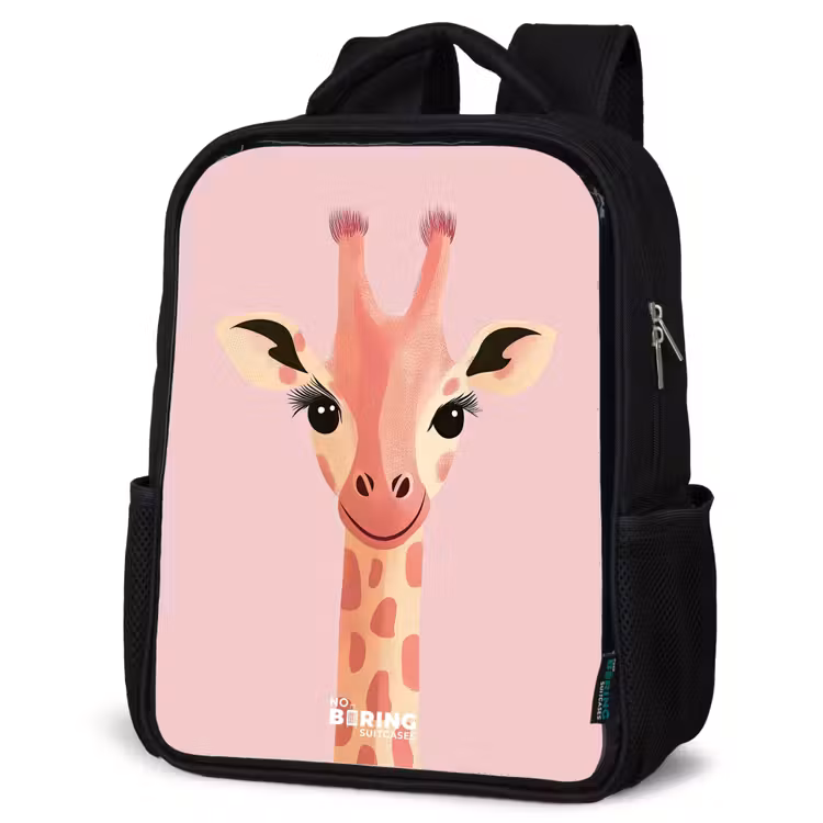 Kids backpack - Black - Giraffe - Eyelashes - Minimalist - Pink — 6