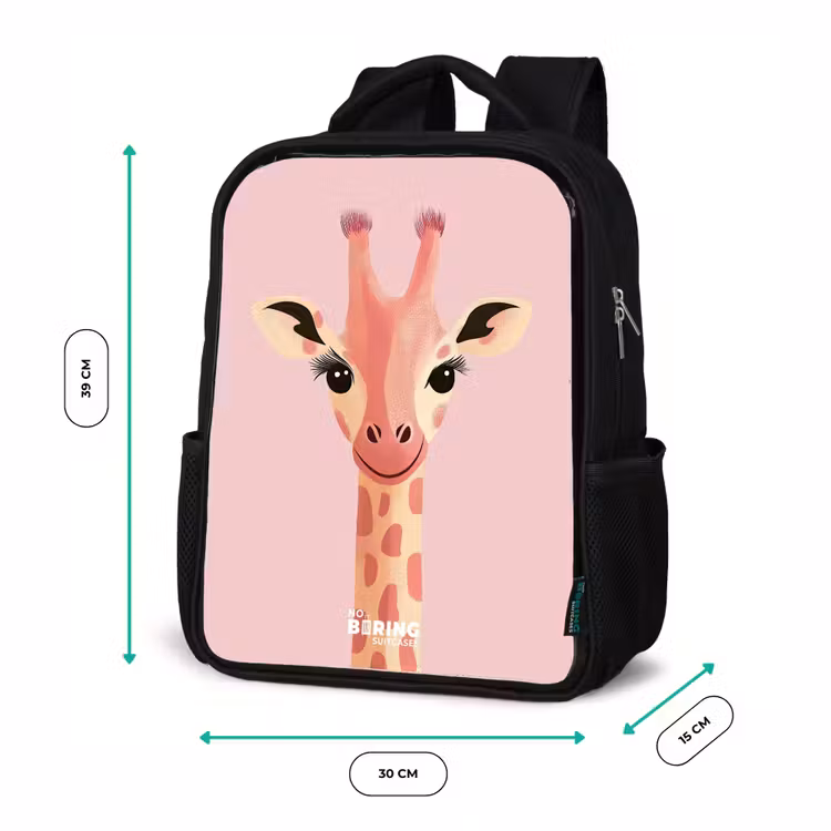 Kids backpack - Black - Giraffe - Eyelashes - Minimalist - Pink — 8