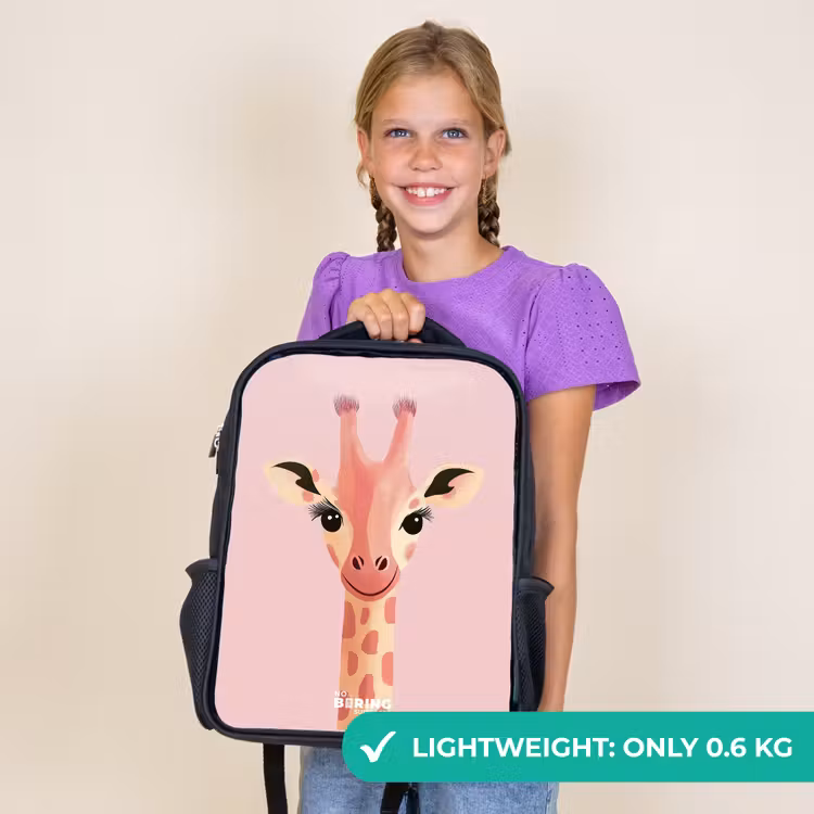 Kids backpack - Black - Giraffe - Eyelashes - Minimalist - Pink — 9