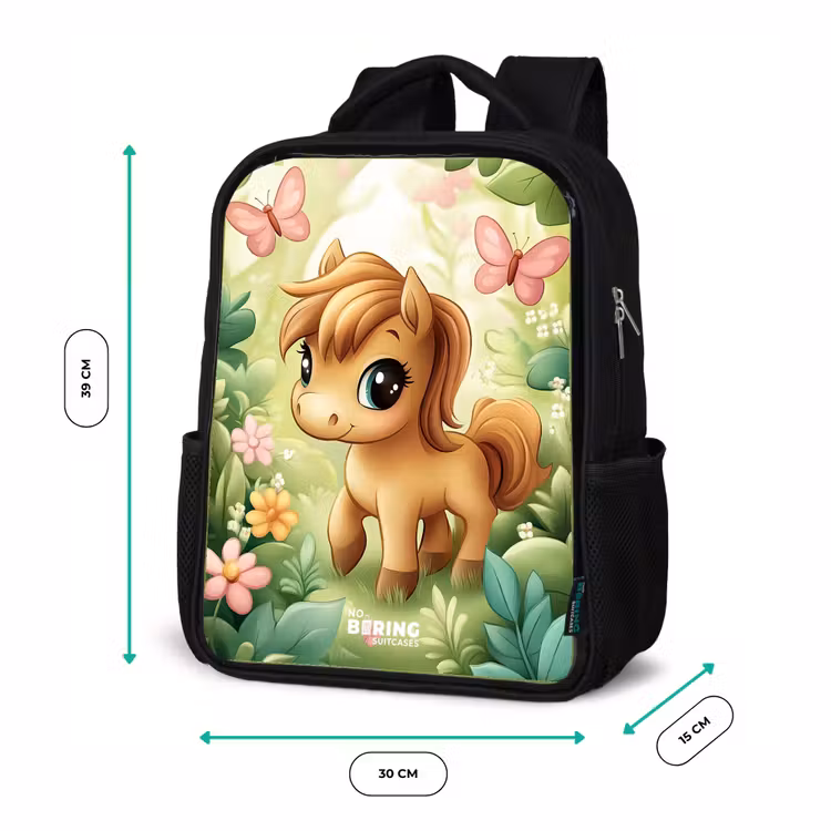 Kids backpack - Black - Horse - Flowers - Butterflies — 8
