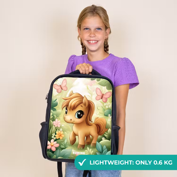 Kids backpack - Black - Horse - Flowers - Butterflies — 9