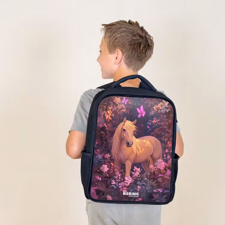 Kids backpack - Black - Horse - Flowers - Purple - Butterfly — 2