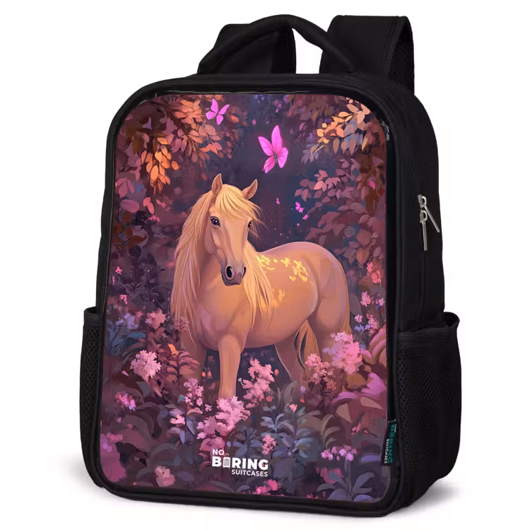 Kids backpack - Black - Horse - Flowers - Purple - Butterfly — 6