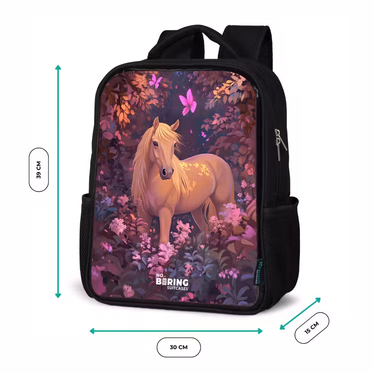 Kids backpack - Black - Horse - Flowers - Purple - Butterfly — 8