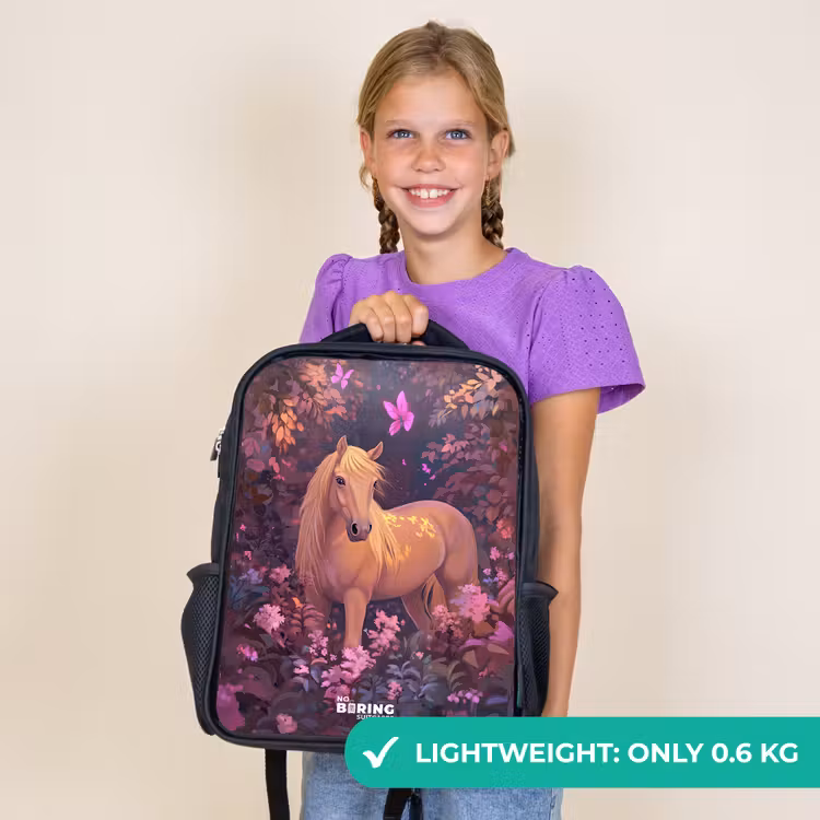 Kids backpack - Black - Horse - Flowers - Purple - Butterfly — 9