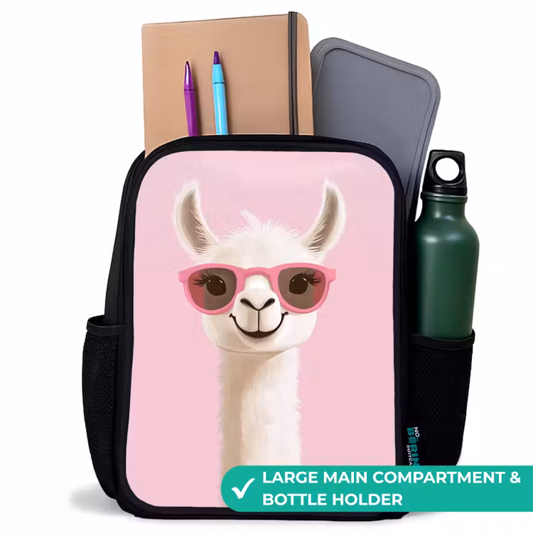 Kids backpack - Black - Llama - White - Sunglasses - Eyelashes — 10