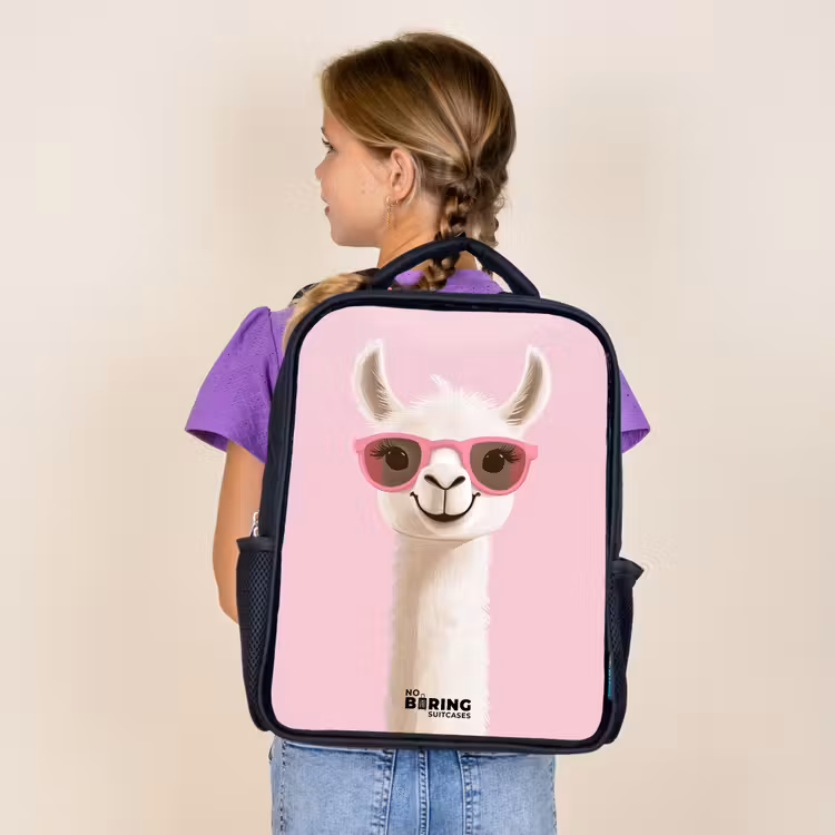 Kids backpack - Black - Llama - White - Sunglasses - Eyelashes — 4