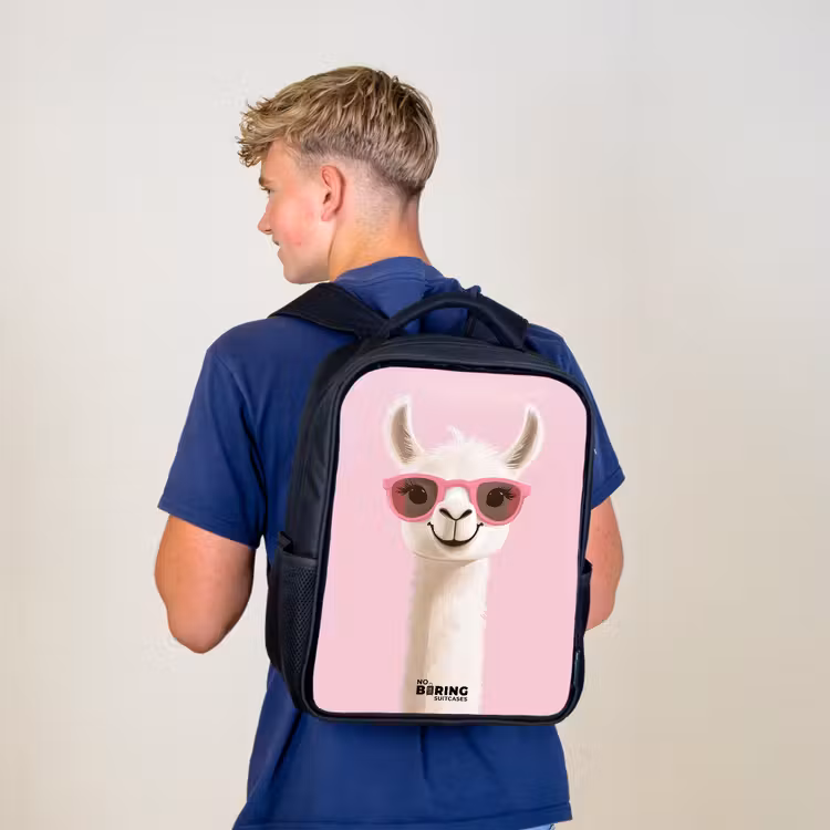 Kids backpack - Black - Llama - White - Sunglasses - Eyelashes — 5