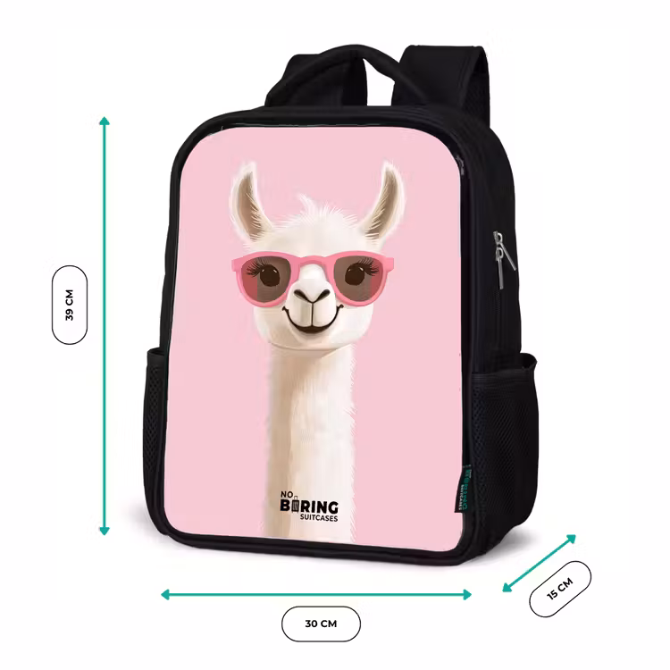 Kids backpack - Black - Llama - White - Sunglasses - Eyelashes — 8