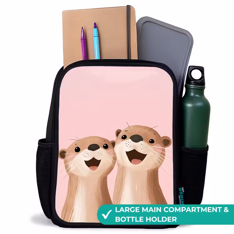 Kids backpack - Black - Otters - Laughter - Pink - Illustration — 10