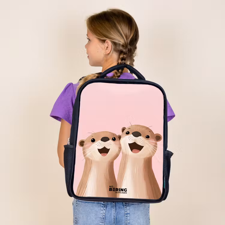 Kids backpack - Black - Otters - Laughter - Pink - Illustration — 4