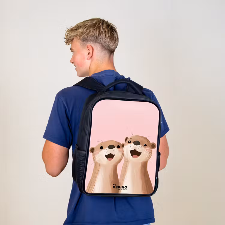Kids backpack - Black - Otters - Laughter - Pink - Illustration — 5