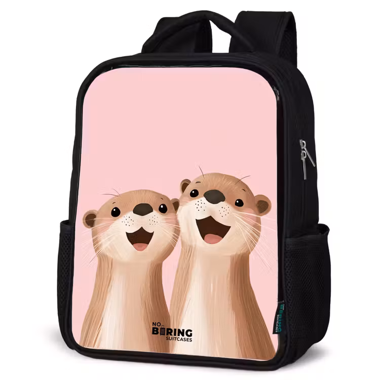 Kids backpack - Black - Otters - Laughter - Pink - Illustration — 6