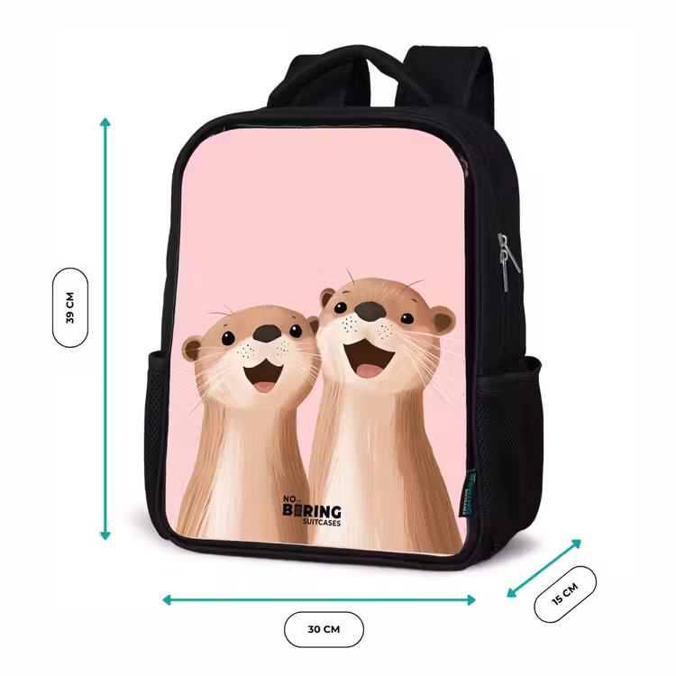 Kids backpack - Black - Otters - Laughter - Pink - Illustration — 8