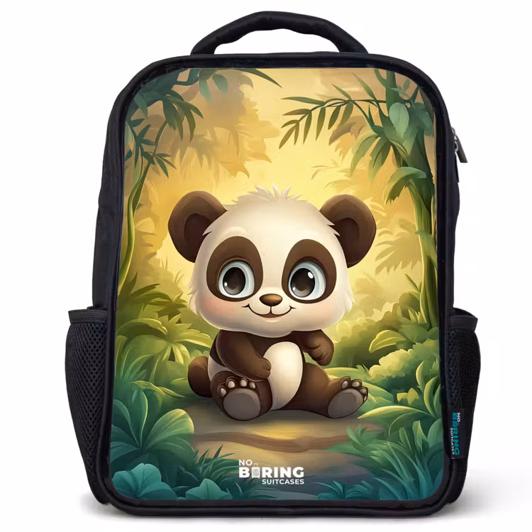 Kids backpack - Black - Panda - Bamboo Forest - Green — 1