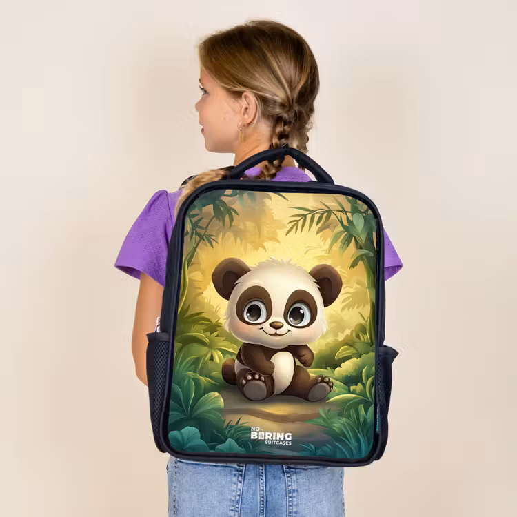 Kids backpack - Black - Panda - Bamboo Forest - Green — 4