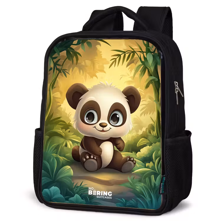 Kids backpack - Black - Panda - Bamboo Forest - Green — 6