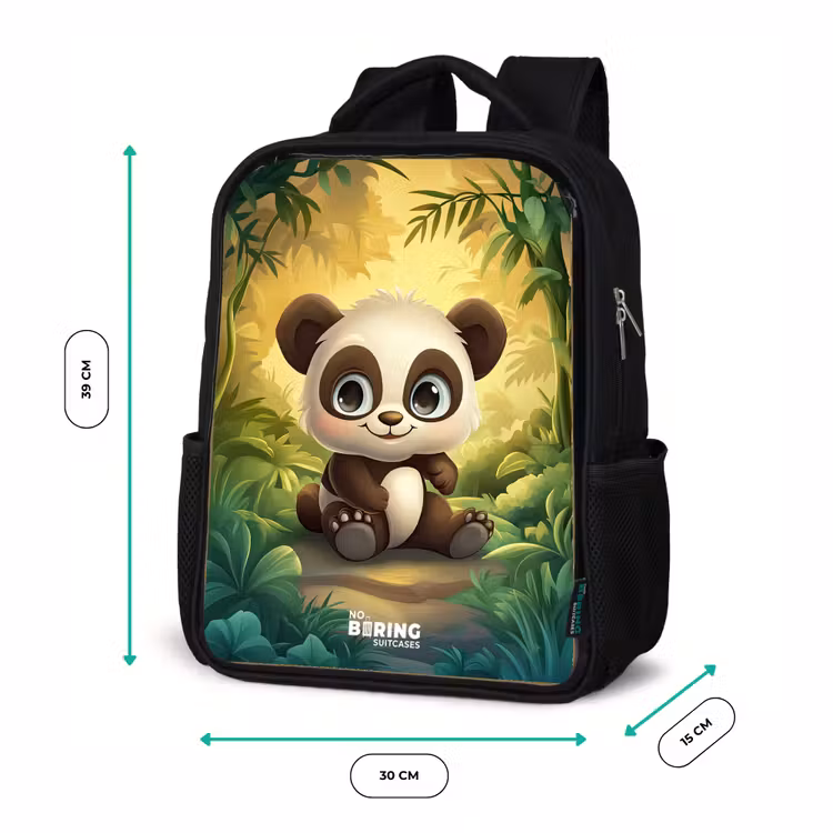 Kids backpack - Black - Panda - Bamboo Forest - Green — 8