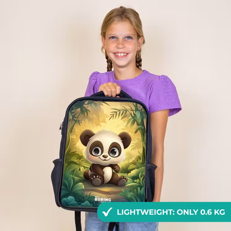 Kids backpack - Black - Panda - Bamboo Forest - Green — 9