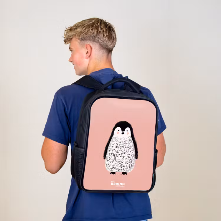 Kids backpack - Black - Penguin - Dots - Pink - Minimalist — 5