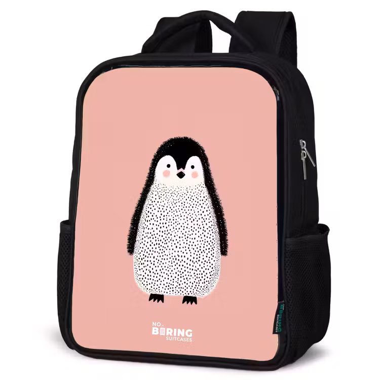 Kids backpack - Black - Penguin - Dots - Pink - Minimalist — 6