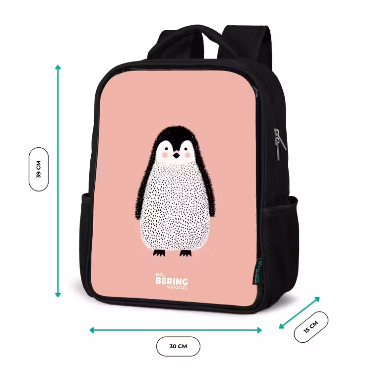 Kids backpack - Black - Penguin - Dots - Pink - Minimalist — 8