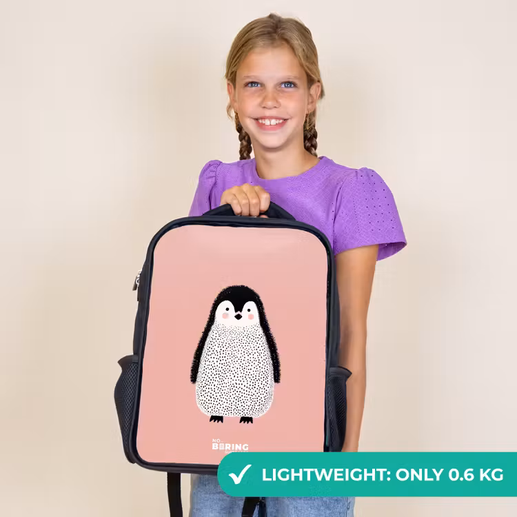 Kids backpack - Black - Penguin - Dots - Pink - Minimalist — 9