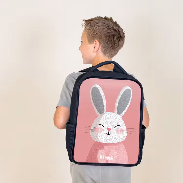 Kids backpack - Black - Pink - Rabbit - Smile - Illustration — 2
