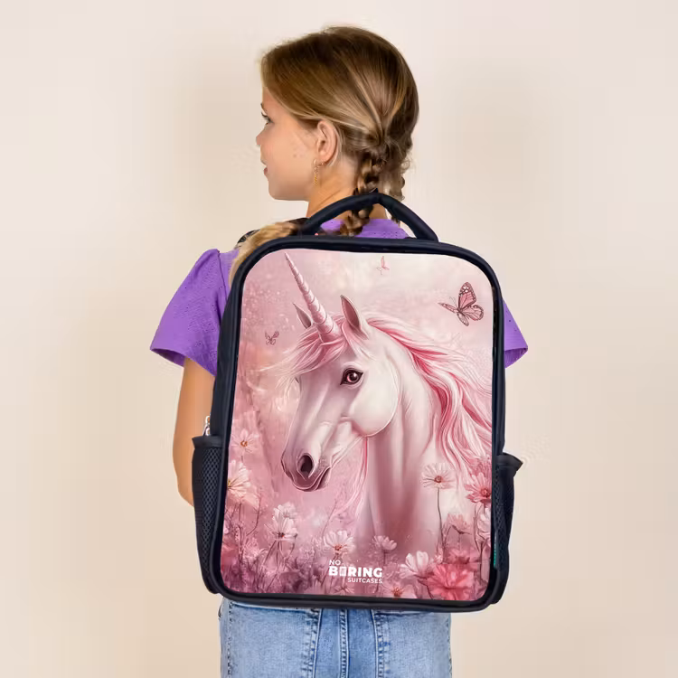 Kids backpack - Black - Unicorn - Pink - Butterflies - Flowers — 4